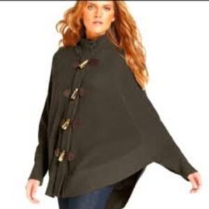 MICHAEL KORS Toggle Cape Cardigan in Dark Green Size: L